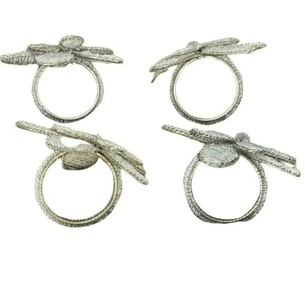 Beaded Clear Flower‎ Napkin Rings set of 4 Crystal silver table scape